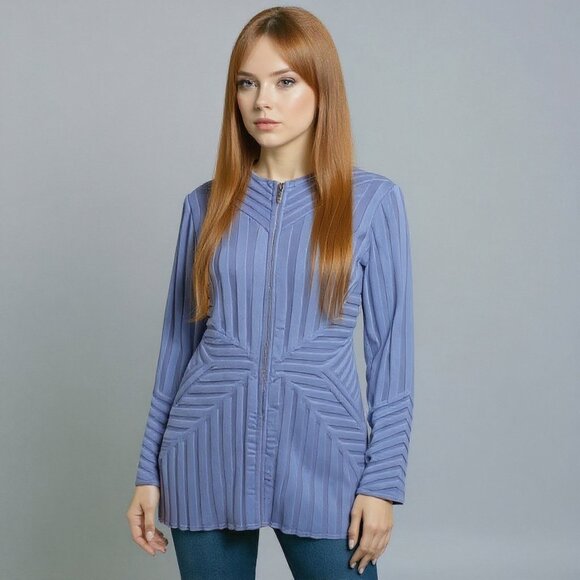 NEW Soft Surroundings Women's Crystalline Zip Cardigan Sweater Blue Size Medium - Picture 1 of 16